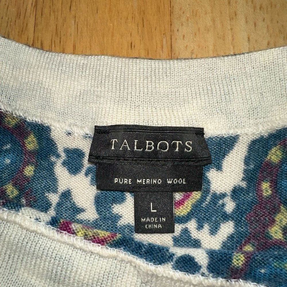 Talbots Womens Merino Wool Colorful Boho Pullover Sweater Artsy Soft Size Large - Picture 5 of 9